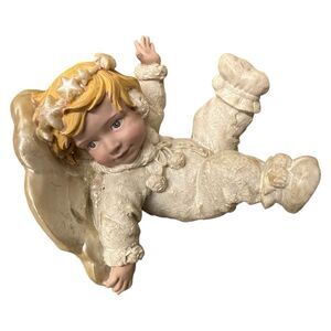 Vintage 5" Vintage Snow Angel.Hand Painted Ceramic Angel Cherub Glitter Figurine
